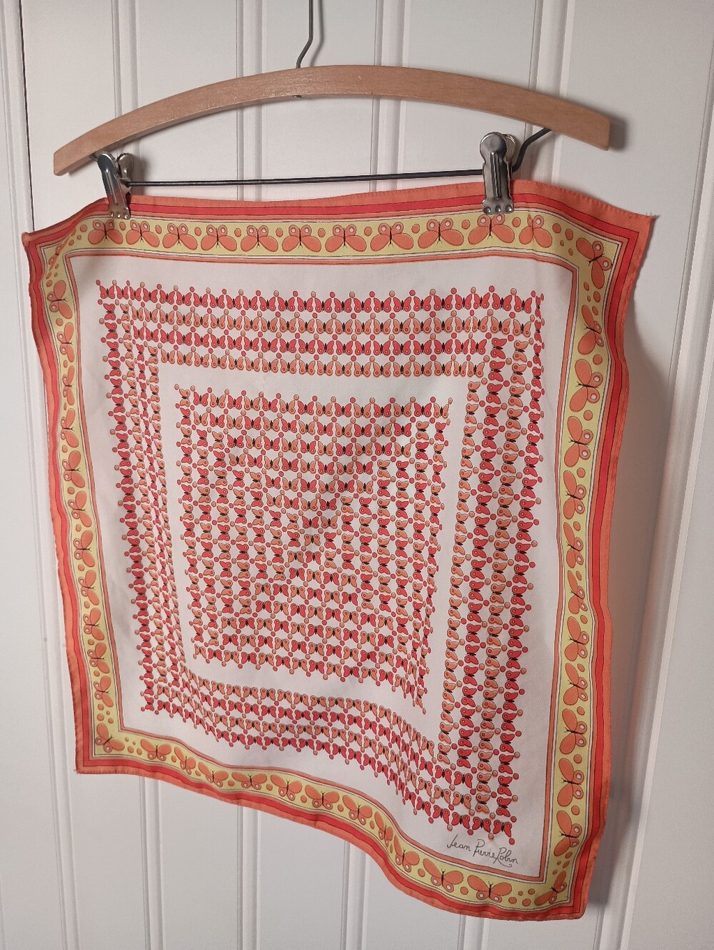 60s Jean Pierre Robin- Orange & Red Patterned Scarf- Made In Italy